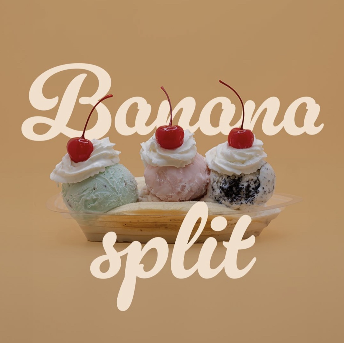 Banana split with three scoops and cherries
