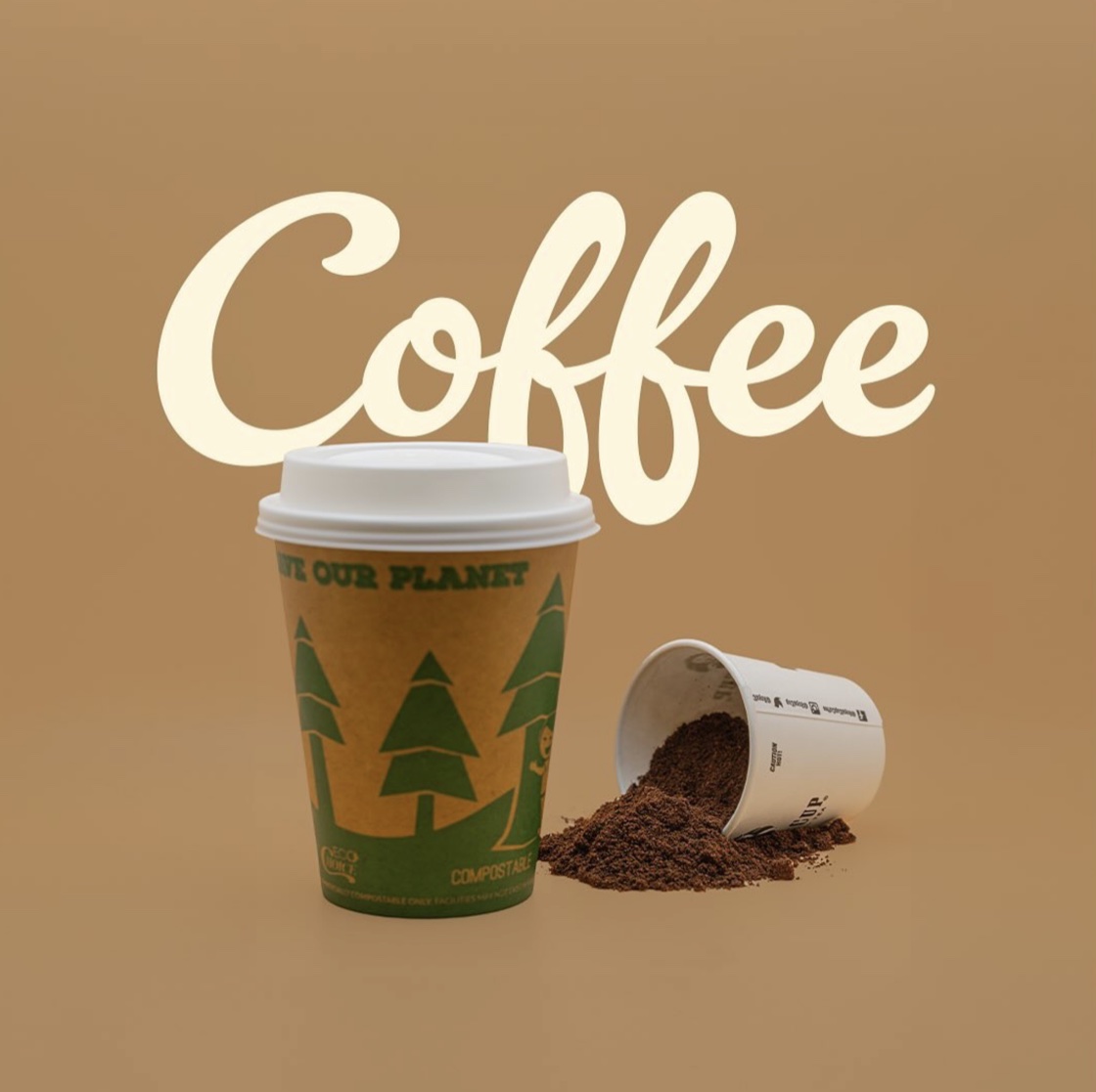 Coffee cup with ground coffee