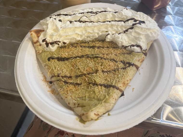 Photo from Nadia Taha's Google review — Dubai chocolate crepe with pistachio, kunafa and whipped cream