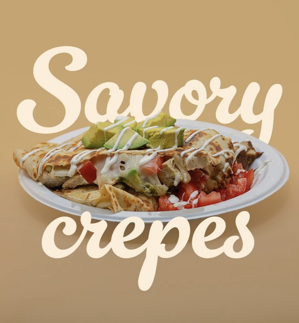 Savory chicken crepe with avocado and tomato