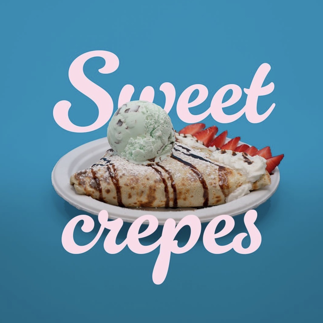 Sweet crepe with ice cream and strawberries